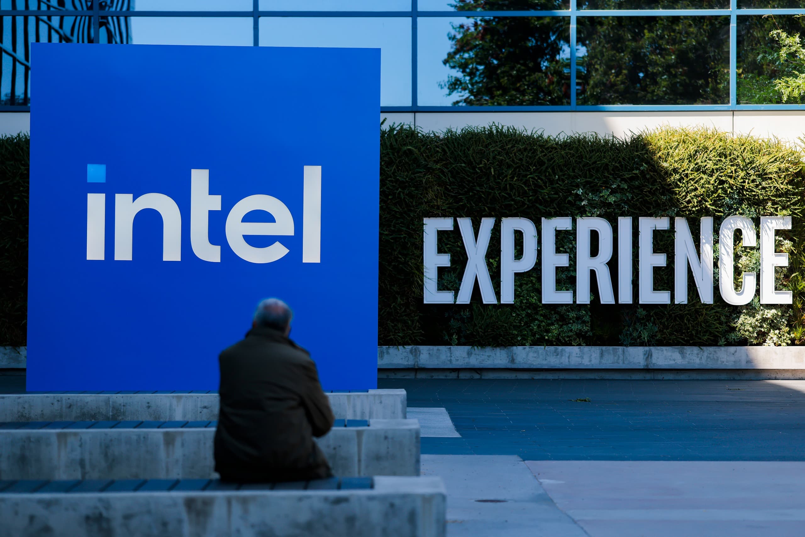 Intel logo outside of a building.